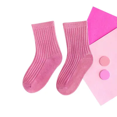 Kids Fashion Solid Color Breathable Soft Combed Cotton Mid-Calf Socks