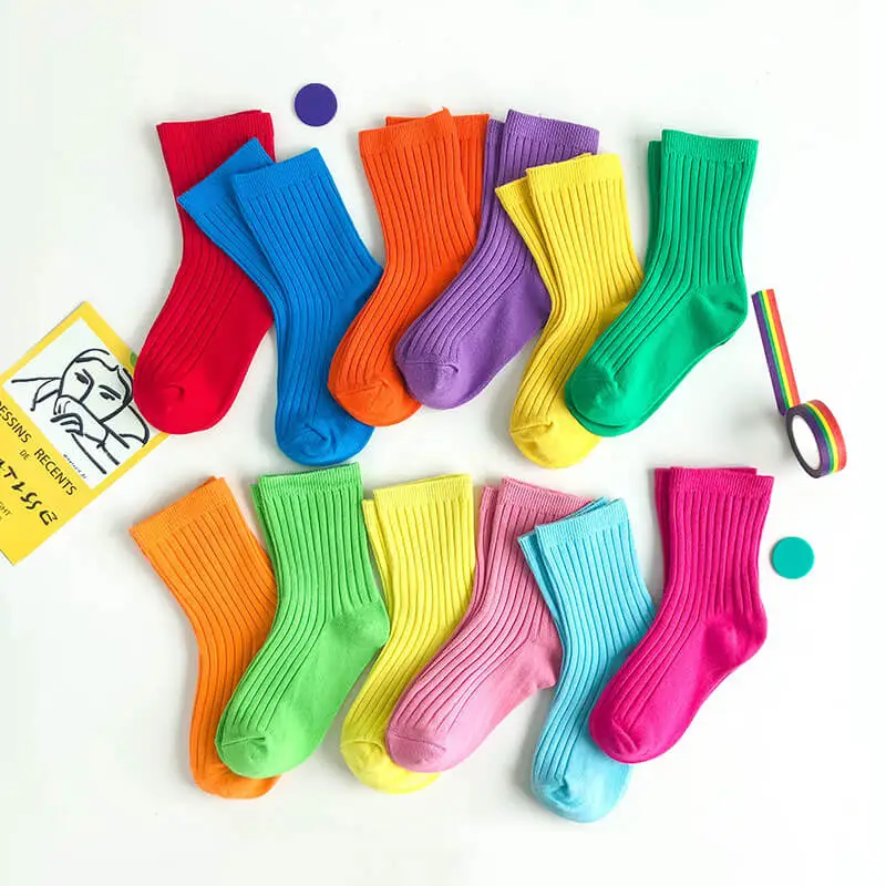 Kids Fashion Solid Color Breathable Soft Combed Cotton Mid-Calf Socks