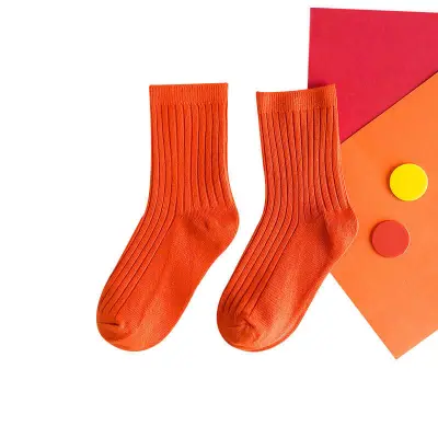 Kids Fashion Solid Color Breathable Soft Combed Cotton Mid-Calf Socks