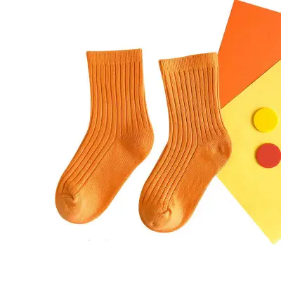 Kids Fashion Solid Color Breathable Soft Combed Cotton Mid-Calf Socks