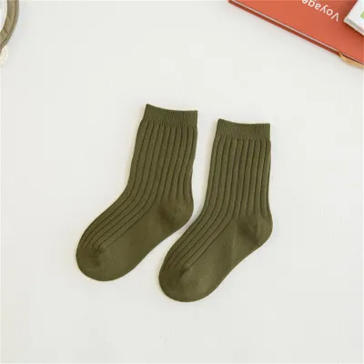 Kids Fashion Solid Color Breathable Soft Combed Cotton Mid-Calf Socks