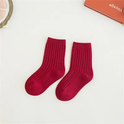 Kids Fashion Solid Color Breathable Soft Combed Cotton Mid-Calf Socks