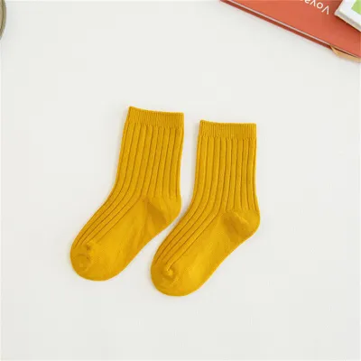 Kids Fashion Solid Color Breathable Soft Combed Cotton Mid-Calf Socks