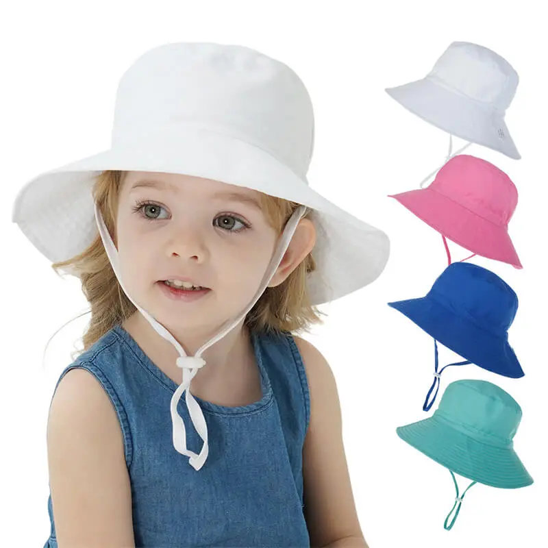 Kids Cotton Sun Hat - Solid Color Floral Flat Top Unisex Accessories
