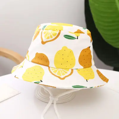 Kids Fruit Cartoon Pattern Linen Mix Bucket Hat Letter Dome Hat One Size