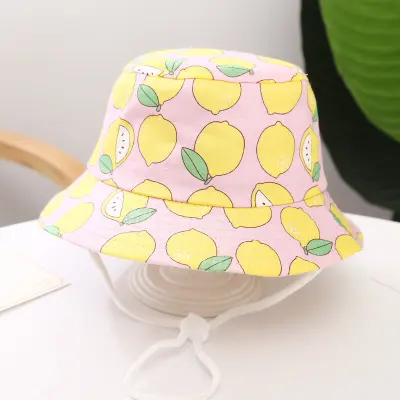 Kids Fruit Cartoon Pattern Linen Mix Bucket Hat Letter Dome Hat One Size