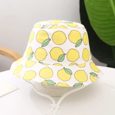 Kids Fruit Cartoon Pattern Linen Mix Bucket Hat Letter Dome Hat One Size