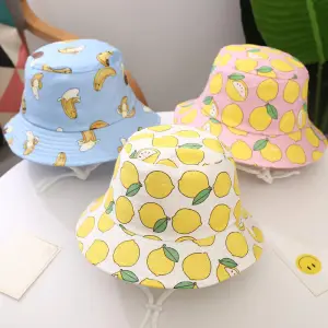 Kids Fruit Cartoon Pattern Linen Mix Bucket Hat Letter Dome Hat One Size