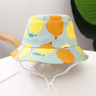 Kids Fruit Cartoon Pattern Linen Mix Bucket Hat Letter Dome Hat One Size