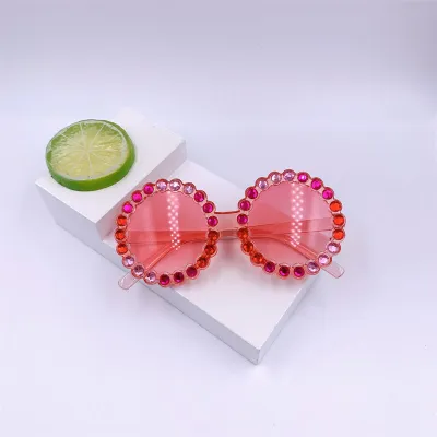 Girls Fashion Round Frame Color Rhinestone Decor Kids Sunglasses