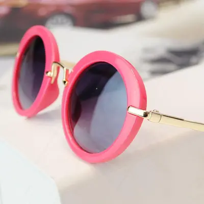 Kids Fashion Round Frame Metal Bridge Design Sunglasses