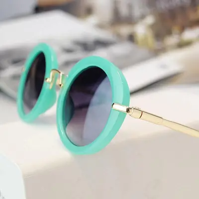 Kids Fashion Round Frame Metal Bridge Design Sunglasses