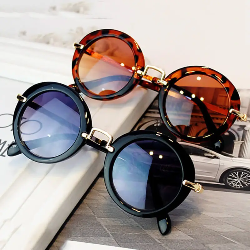 Kids Fashion Round Frame Metal Bridge Design Sunglasses