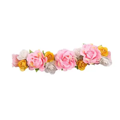 Girls Sweet Flower Decoration Fabric Headband Bow Tie