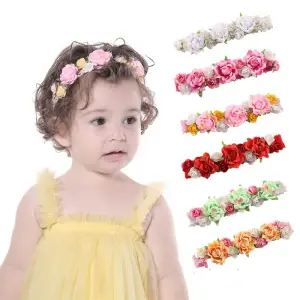 Girls Sweet Flower Decoration Fabric Headband Bow Tie