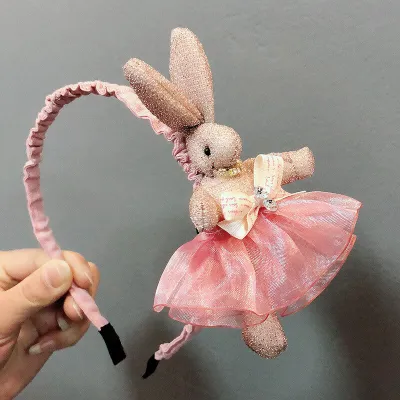 Girls Elegant Easter Bunny Plaid Fabric Headband