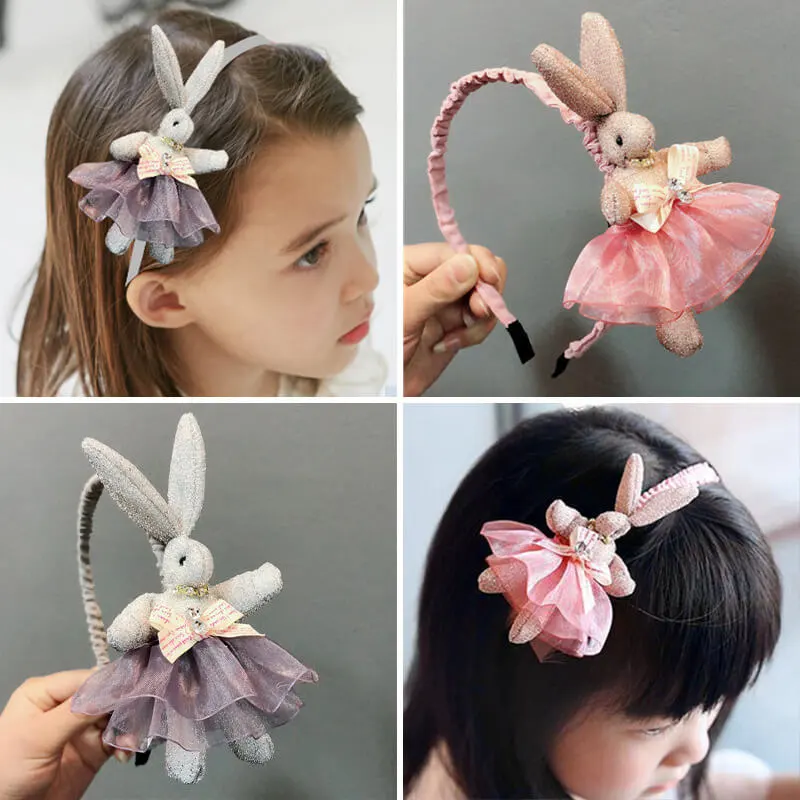 Girls Elegant Easter Bunny Plaid Fabric Headband