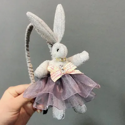 Girls Elegant Easter Bunny Plaid Fabric Headband