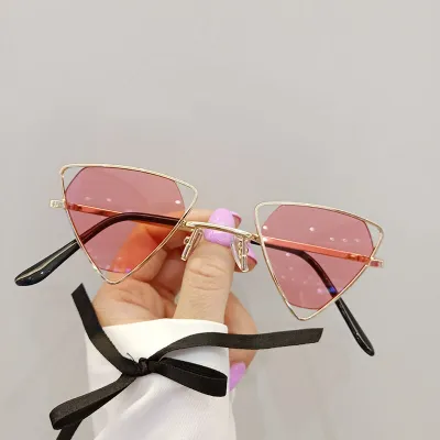 Girls Personality Triangle Metal Frame Kids Sunglasses with PC Lenses