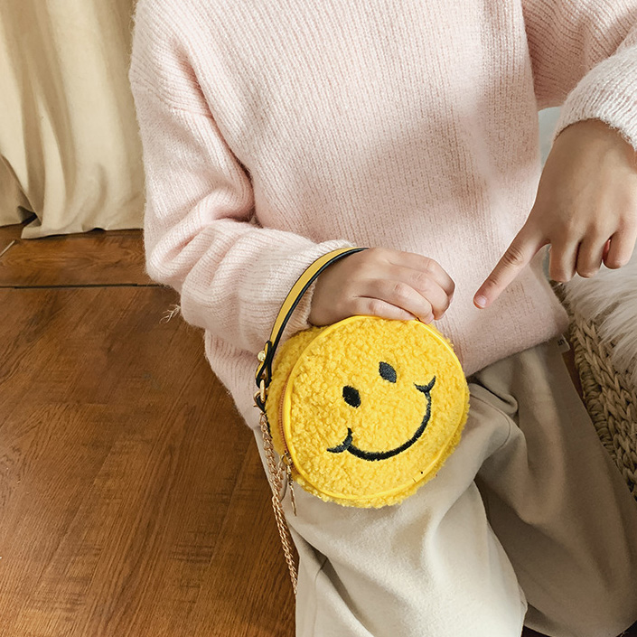 Furry Happy Face Round Crossbody Bag | Claire's US