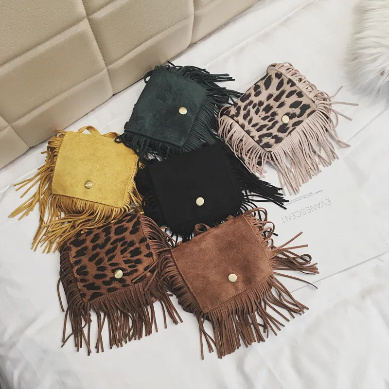 Children Fashion Leopard Print Tassel Crossbody PU Leather Bag for Toddler Unisex