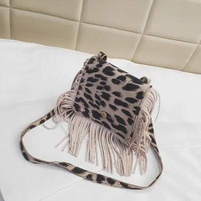 Children Fashion Leopard Print Tassel Crossbody PU Leather Bag for Toddler Unisex