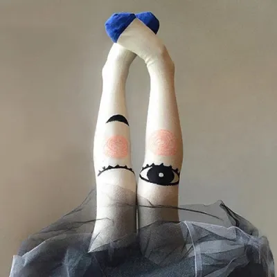 Girls Funny Asymmetry Cartoon Pattern Cotton Pantyhoses Tights Medium Thickness