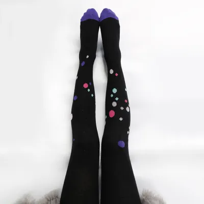 Girls Funny Asymmetry Cartoon Pattern Cotton Pantyhoses Tights Medium Thickness
