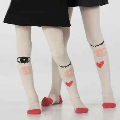 Girls Funny Asymmetry Cartoon Pattern Cotton Pantyhoses Tights Medium Thickness