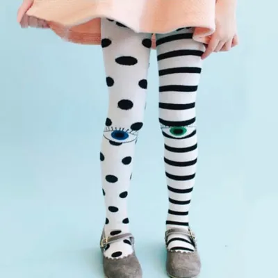 Girls Funny Asymmetry Cartoon Pattern Cotton Pantyhoses Tights Medium Thickness