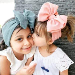 Girls Plaid Solid Color Bowknot Fabric Headband Kids Accessory