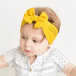Kids Bohemian Solid Color Wide Fabric Bow Headband