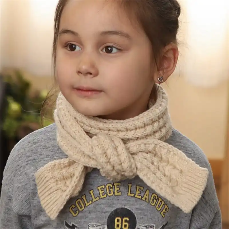 Kids Solid Color Warm Acrylic Knitting Scarf Unisex Winter Accessory