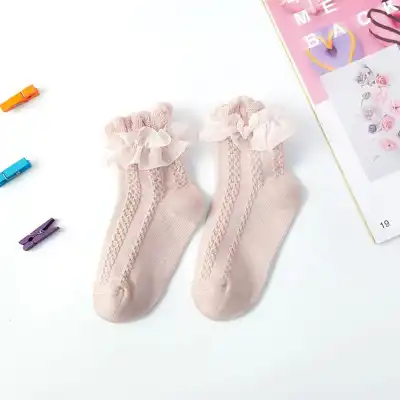 Kids Fashion Lace Design Breathable Combed Cotton Socks
