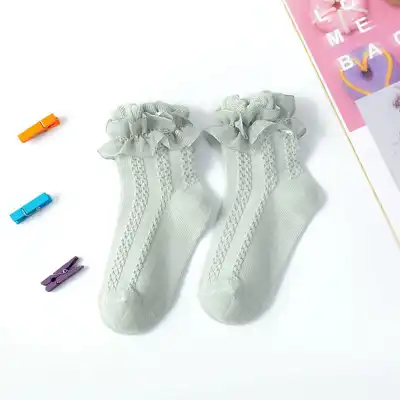 Kids Fashion Lace Design Breathable Combed Cotton Socks