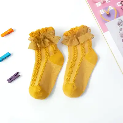 Kids Fashion Lace Design Breathable Combed Cotton Socks