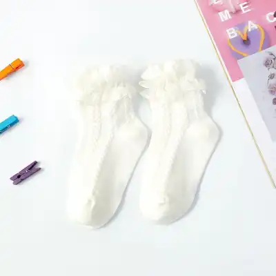 Kids Fashion Lace Design Breathable Combed Cotton Socks