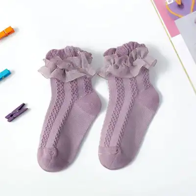 Kids Fashion Lace Design Breathable Combed Cotton Socks