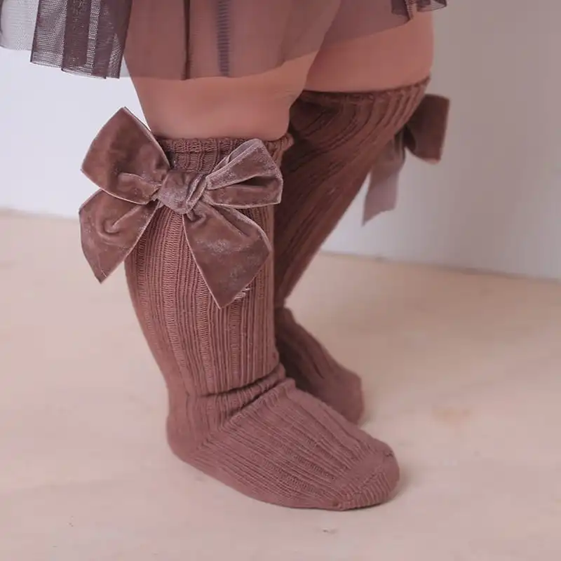 Kids Fashion Bowknot Decor Solid Color Combed Cotton Socks
