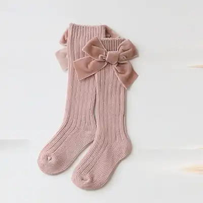 Kids Fashion Bowknot Decor Solid Color Combed Cotton Socks