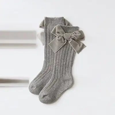 Kids Fashion Bowknot Decor Solid Color Combed Cotton Socks