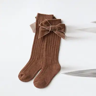 Kids Fashion Bowknot Decor Solid Color Combed Cotton Socks