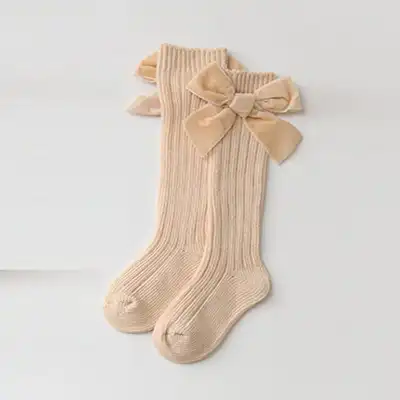 Kids Fashion Bowknot Decor Solid Color Combed Cotton Socks