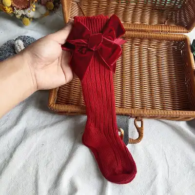 Kids Fashion Bowknot Decor Solid Color Combed Cotton Socks