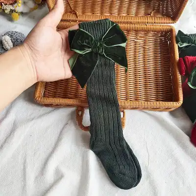 Kids Fashion Bowknot Decor Solid Color Combed Cotton Socks