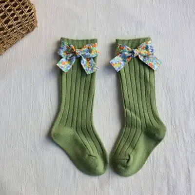 Kids Fashion Bowknot Decor Breathable Combed Cotton Long Barrel Socks