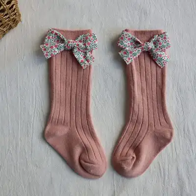 Kids Fashion Bowknot Decor Breathable Combed Cotton Long Barrel Socks