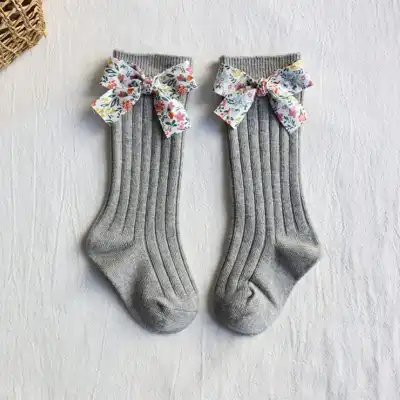 Kids Fashion Bowknot Decor Breathable Combed Cotton Long Barrel Socks