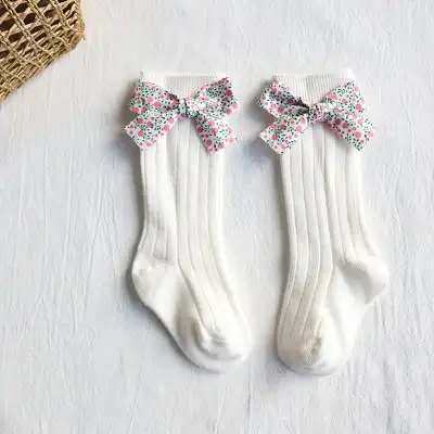 Kids Fashion Bowknot Decor Breathable Combed Cotton Long Barrel Socks