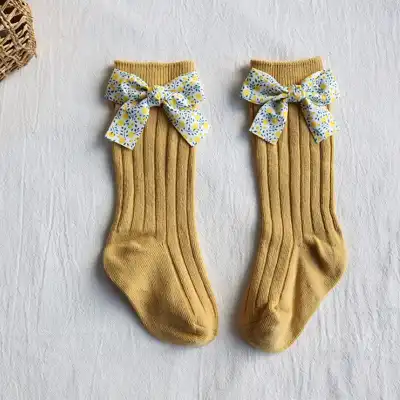 Kids Fashion Bowknot Decor Breathable Combed Cotton Long Barrel Socks